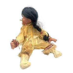 Porcelain Doll In Traditional Native-Inspired Outfit With Braided Hair & Fringe